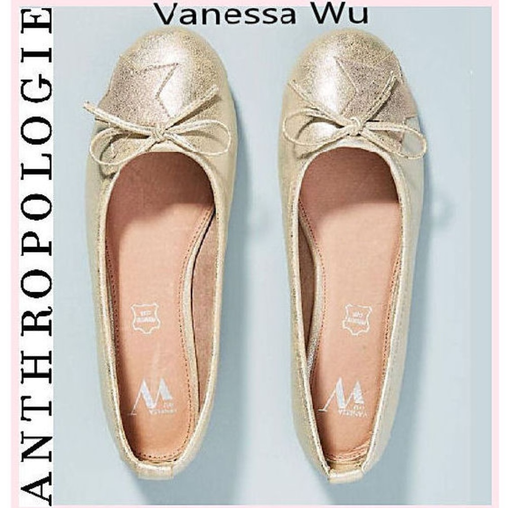 Anthropologie Vanessa Wu Gold Metallic Ballet Flats
